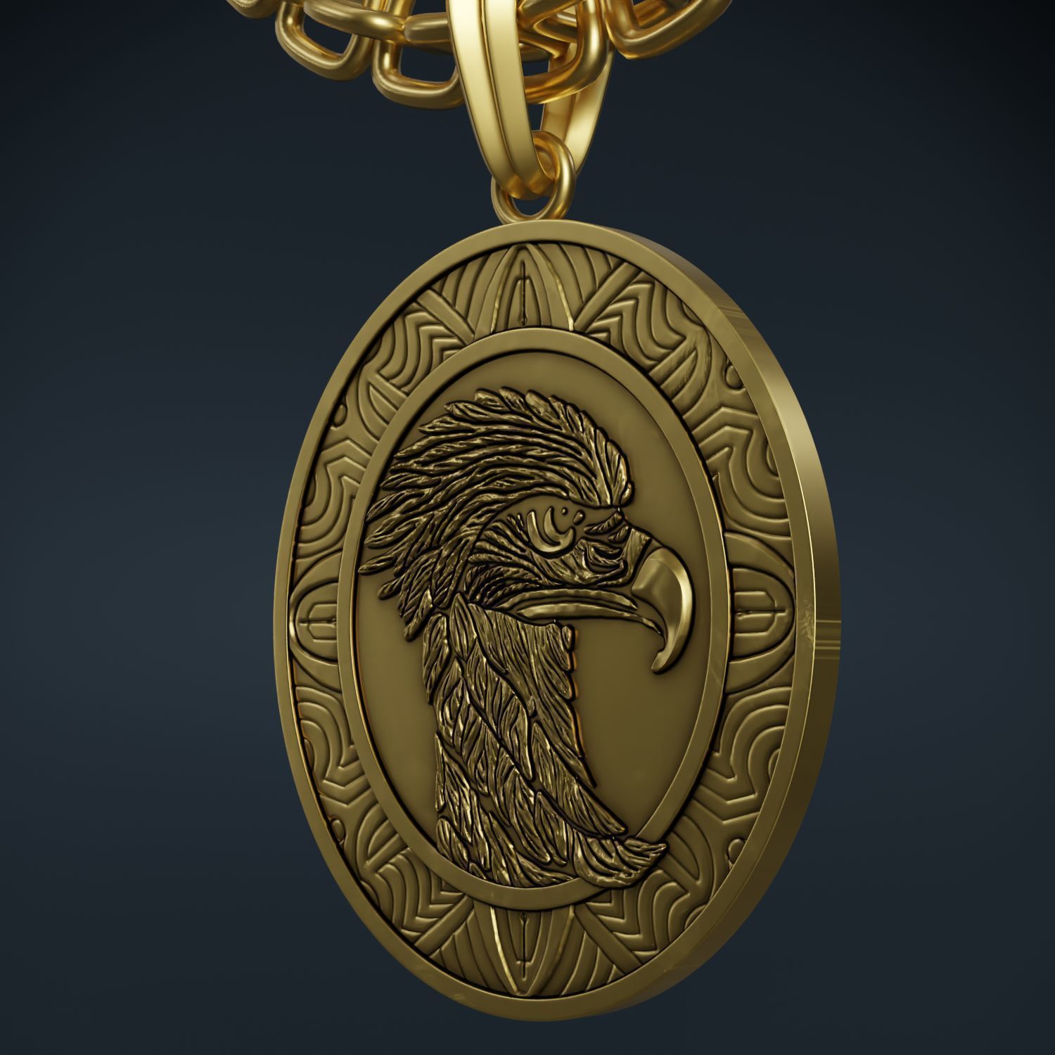 Eagle Stylized Pendant Coin Amulet Necklace 3D print model_3