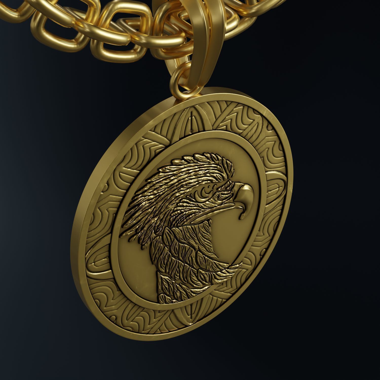 Eagle Stylized Pendant Coin Amulet Necklace 3D print model_7