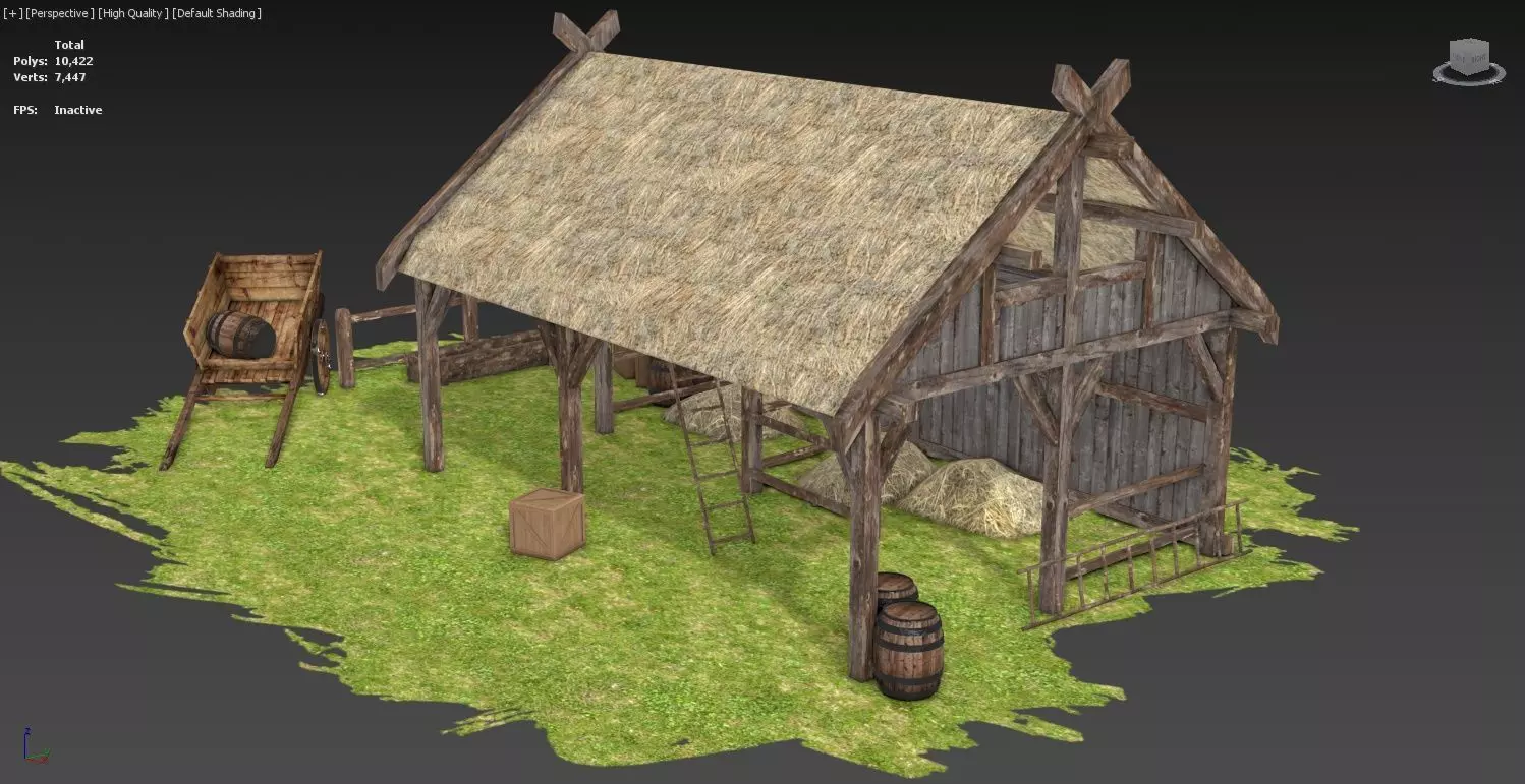Medieval Stable and Cart Low-poly 3D model