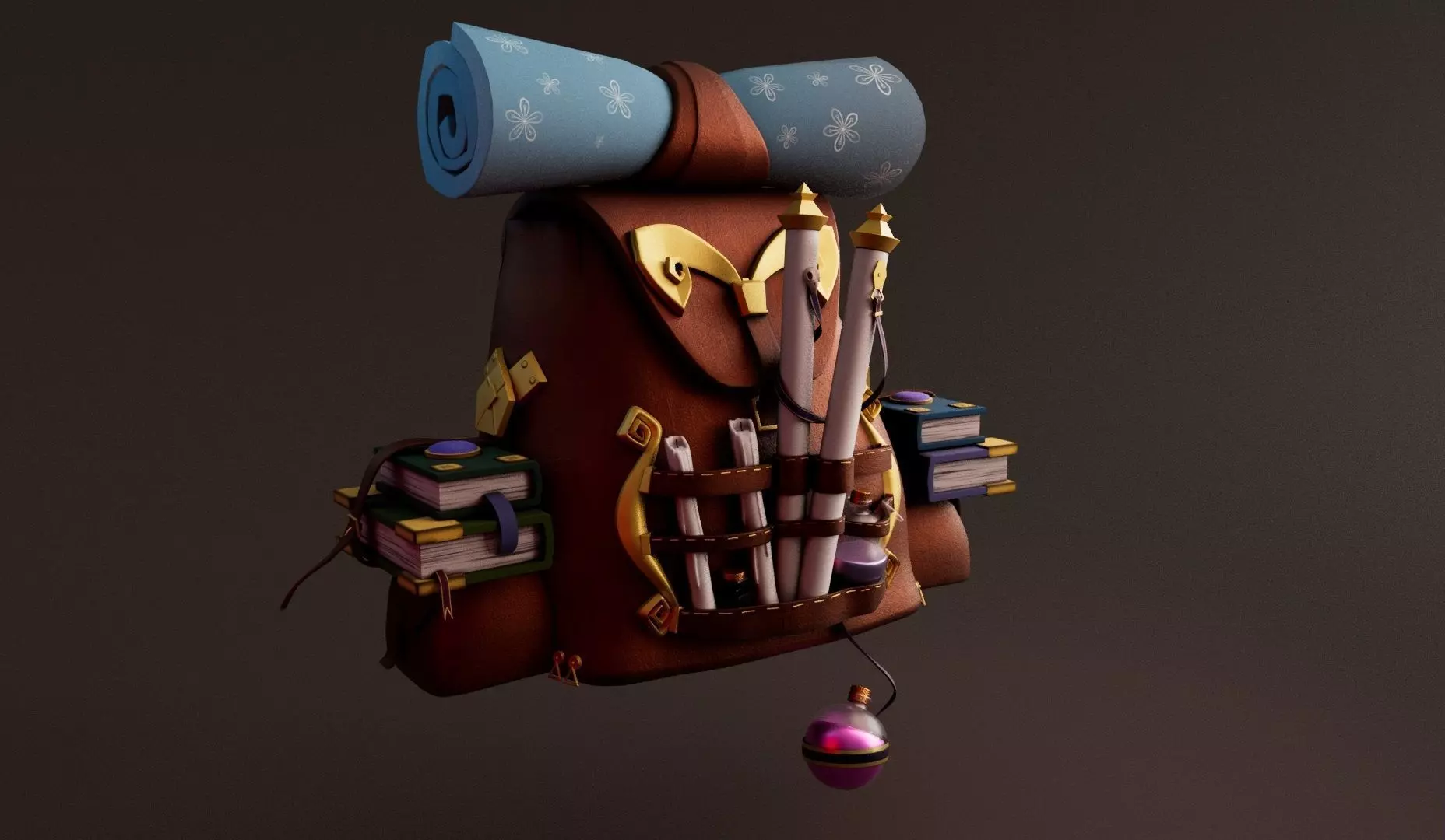 Stylized Adventurer Backpack Low-poly 3D model_0