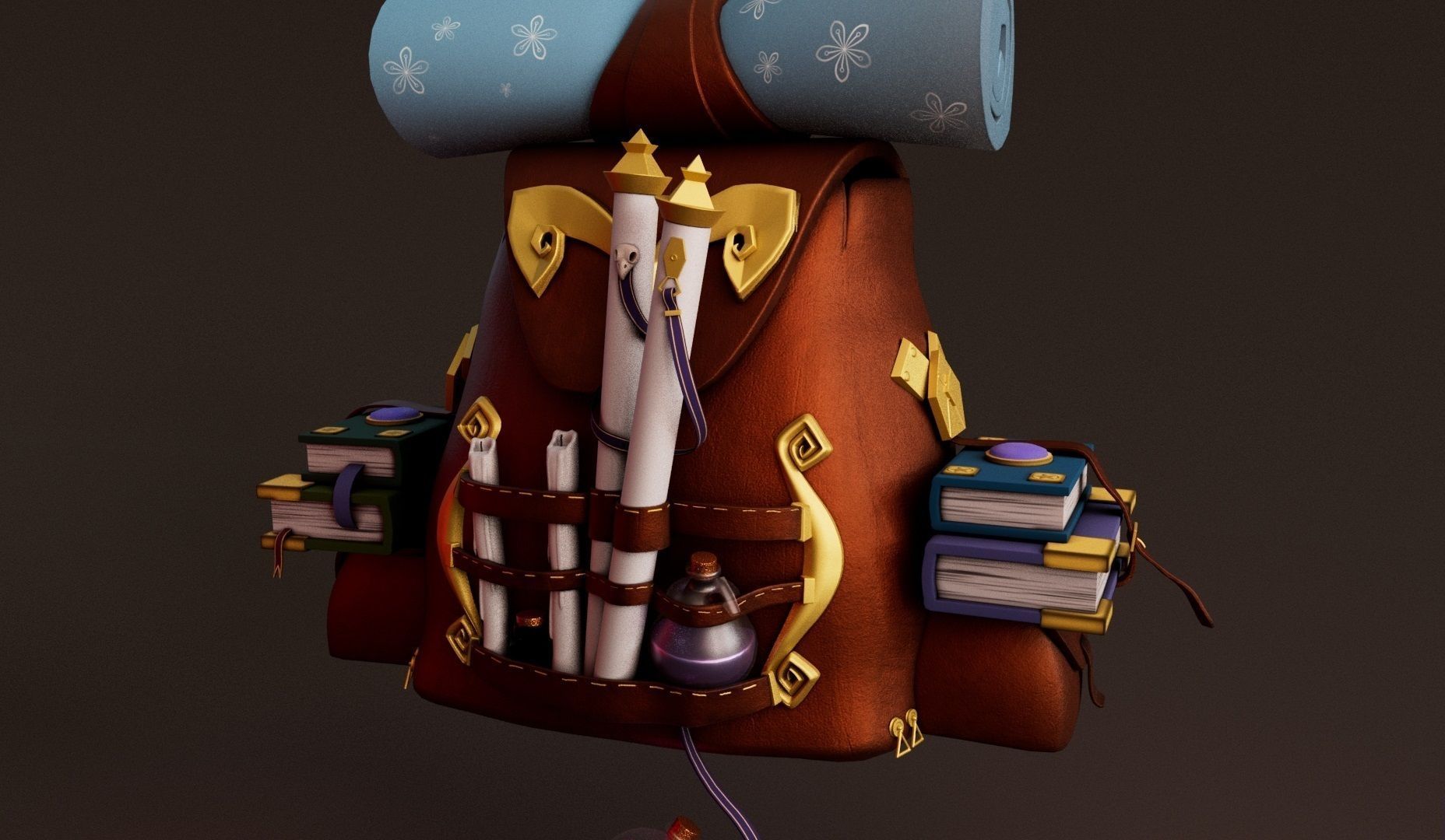Stylized Adventurer Backpack Low-poly 3D model_1