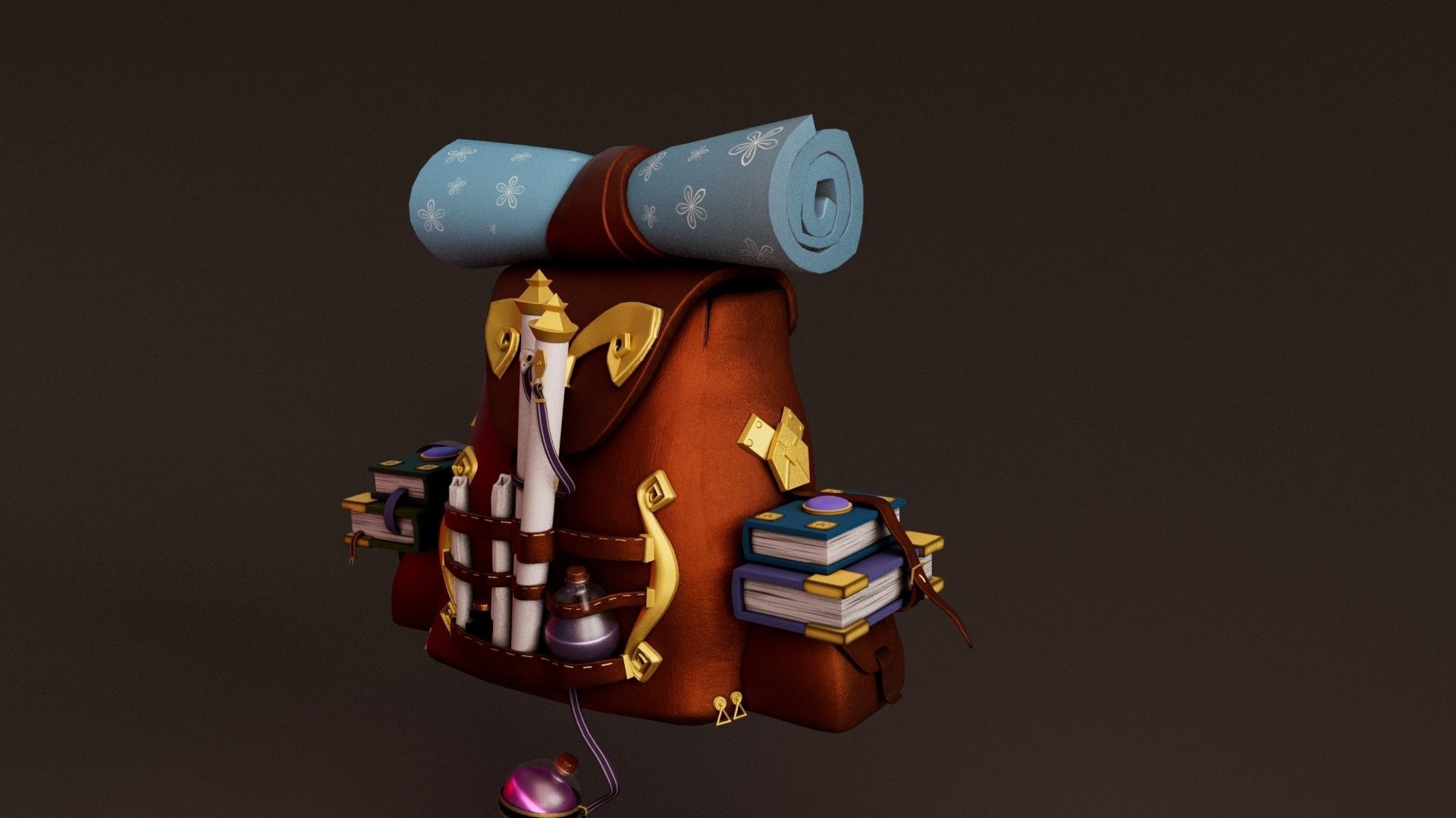 Stylized Adventurer Backpack Low-poly 3D model_2
