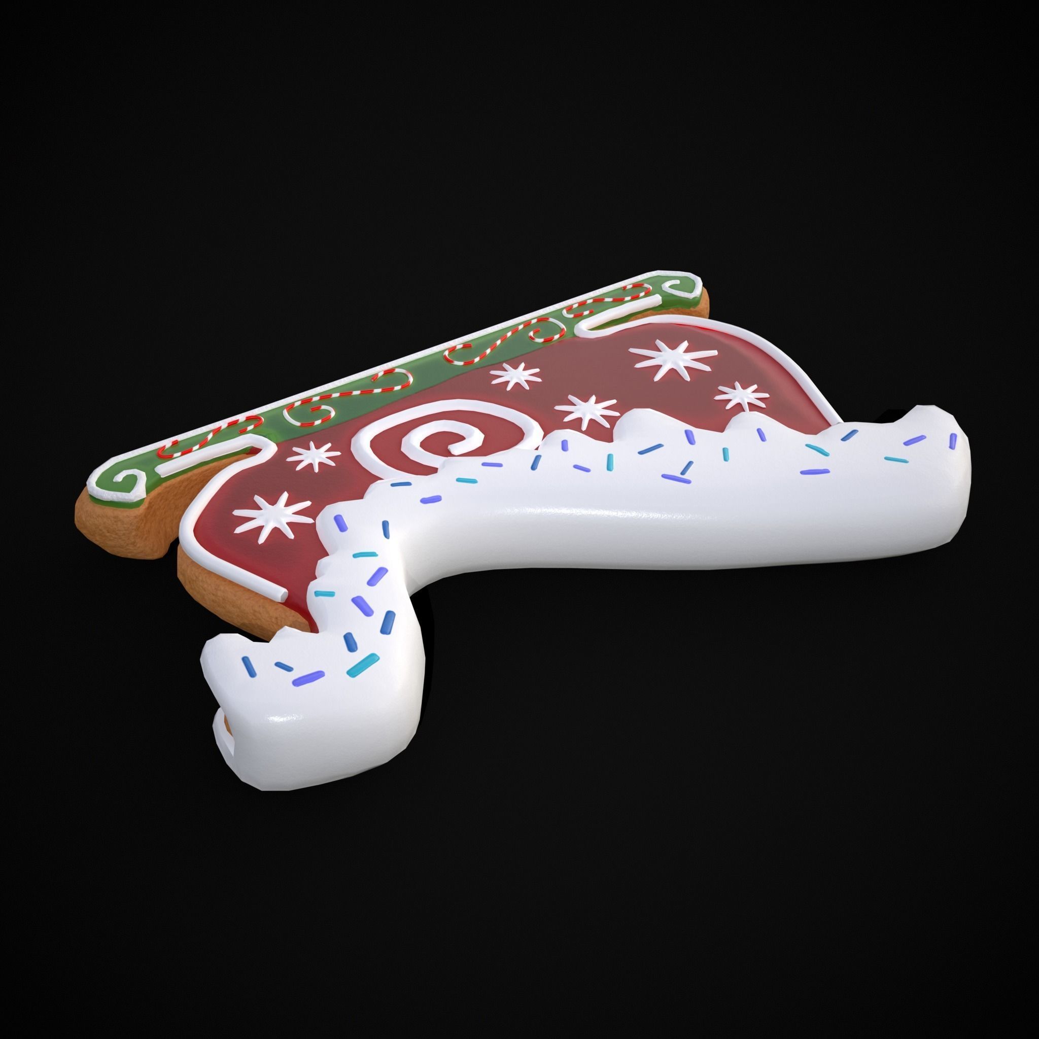 Holiday Sleigh Decorated Cookie Low-poly 3D model_7