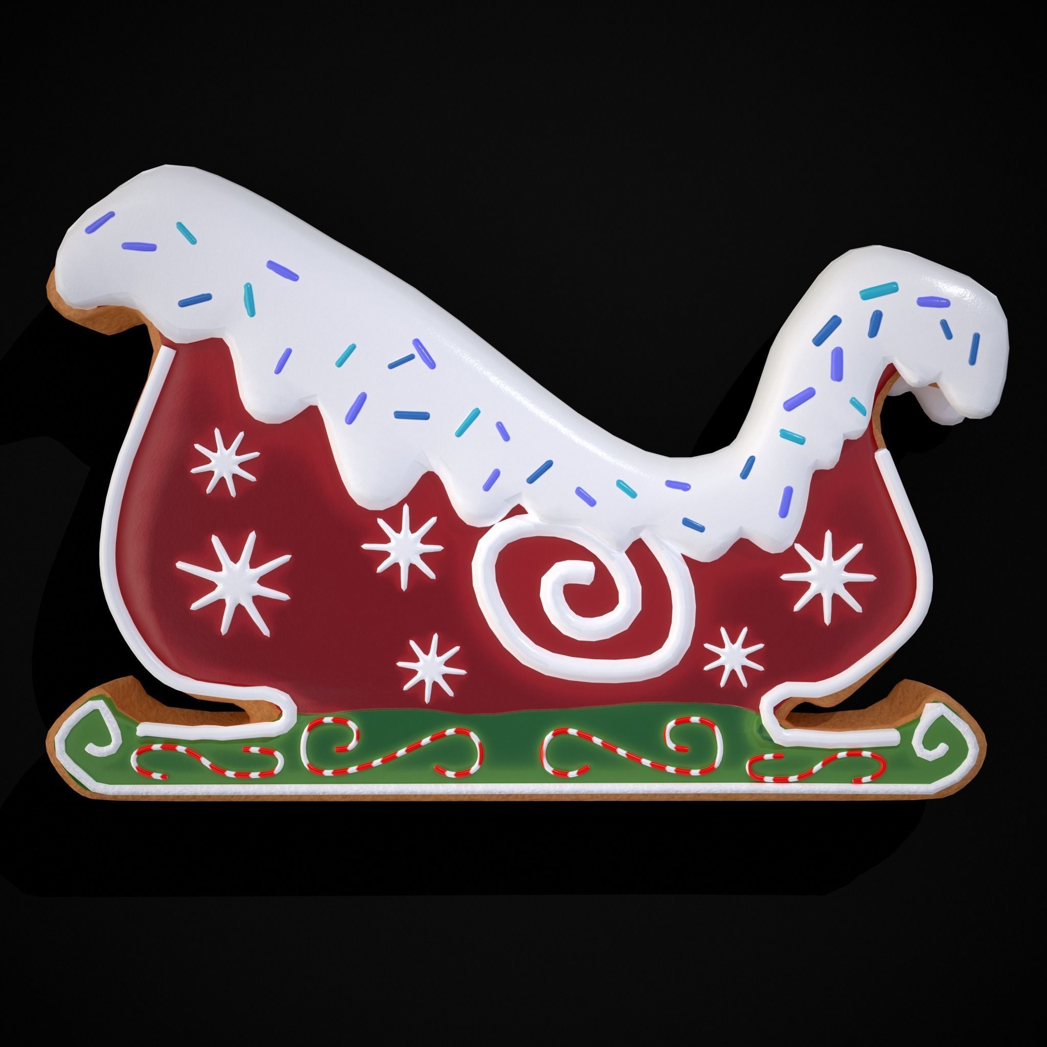 Holiday Sleigh Decorated Cookie Low-poly 3D model_3