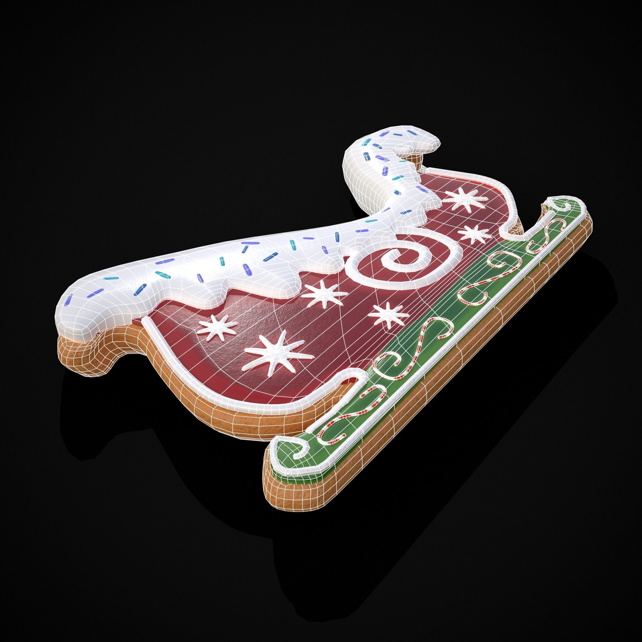 Holiday Sleigh Decorated Cookie Low-poly 3D model_2
