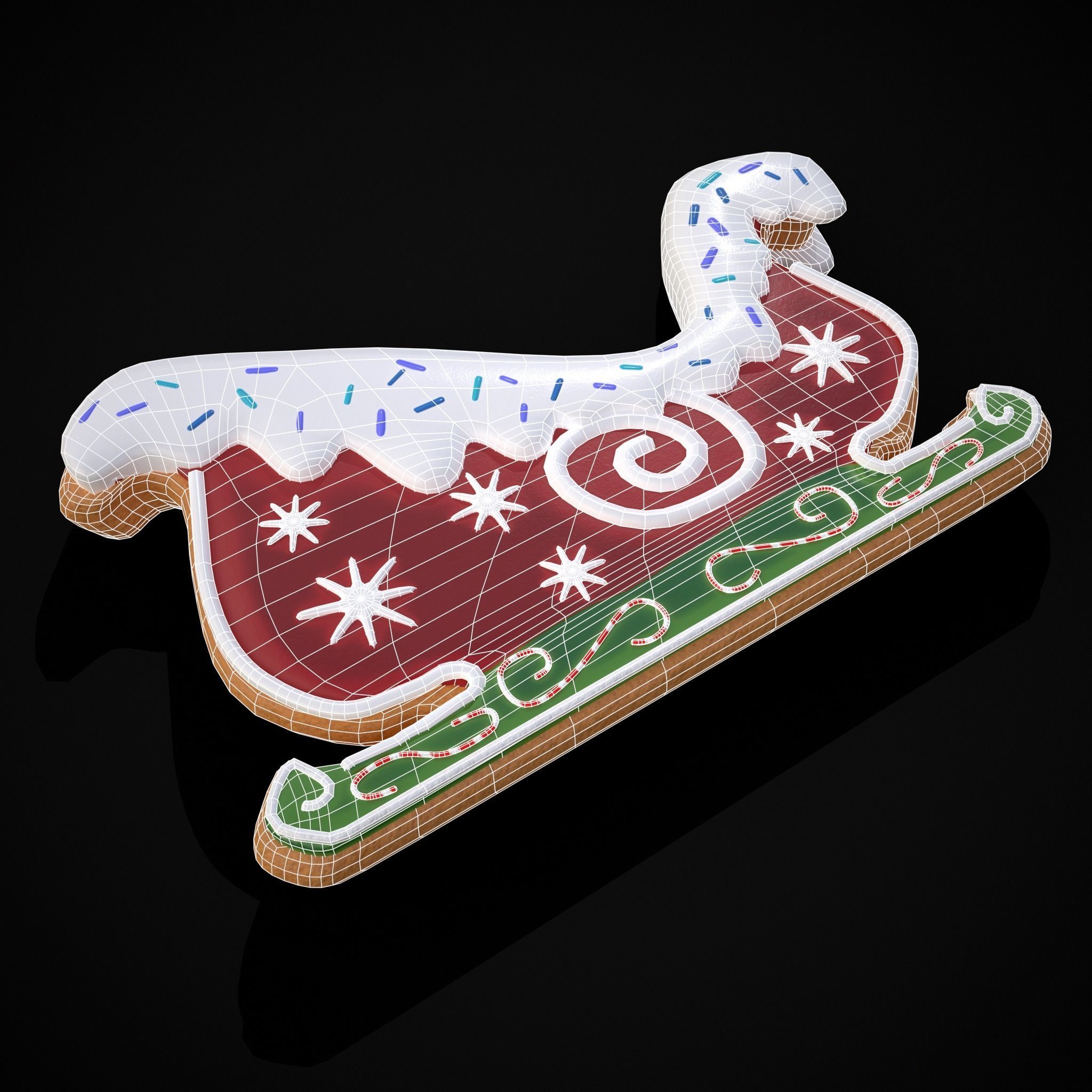 Holiday Sleigh Decorated Cookie Low-poly 3D model_20