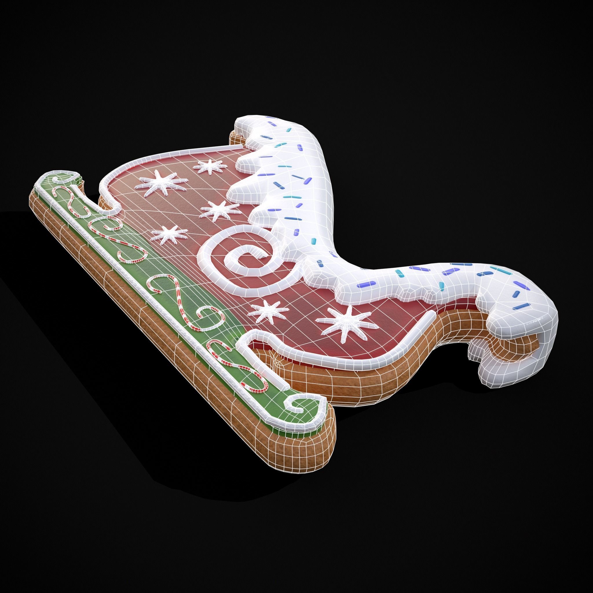 Holiday Sleigh Decorated Cookie Low-poly 3D model_14
