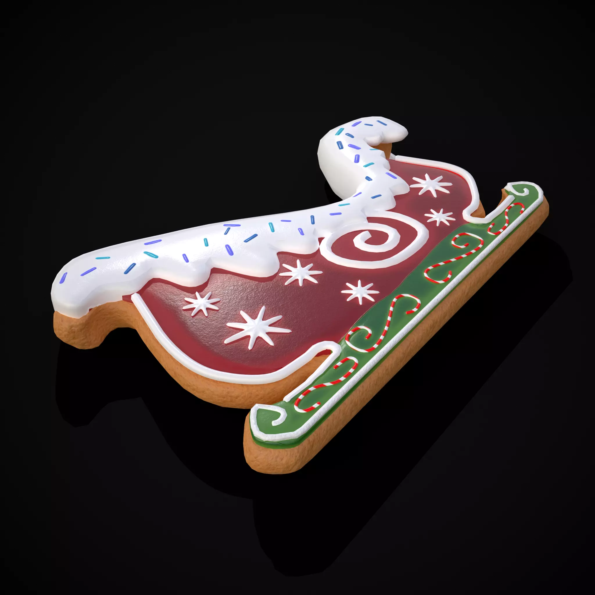 Holiday Sleigh Decorated Cookie Low-poly 3D model_0