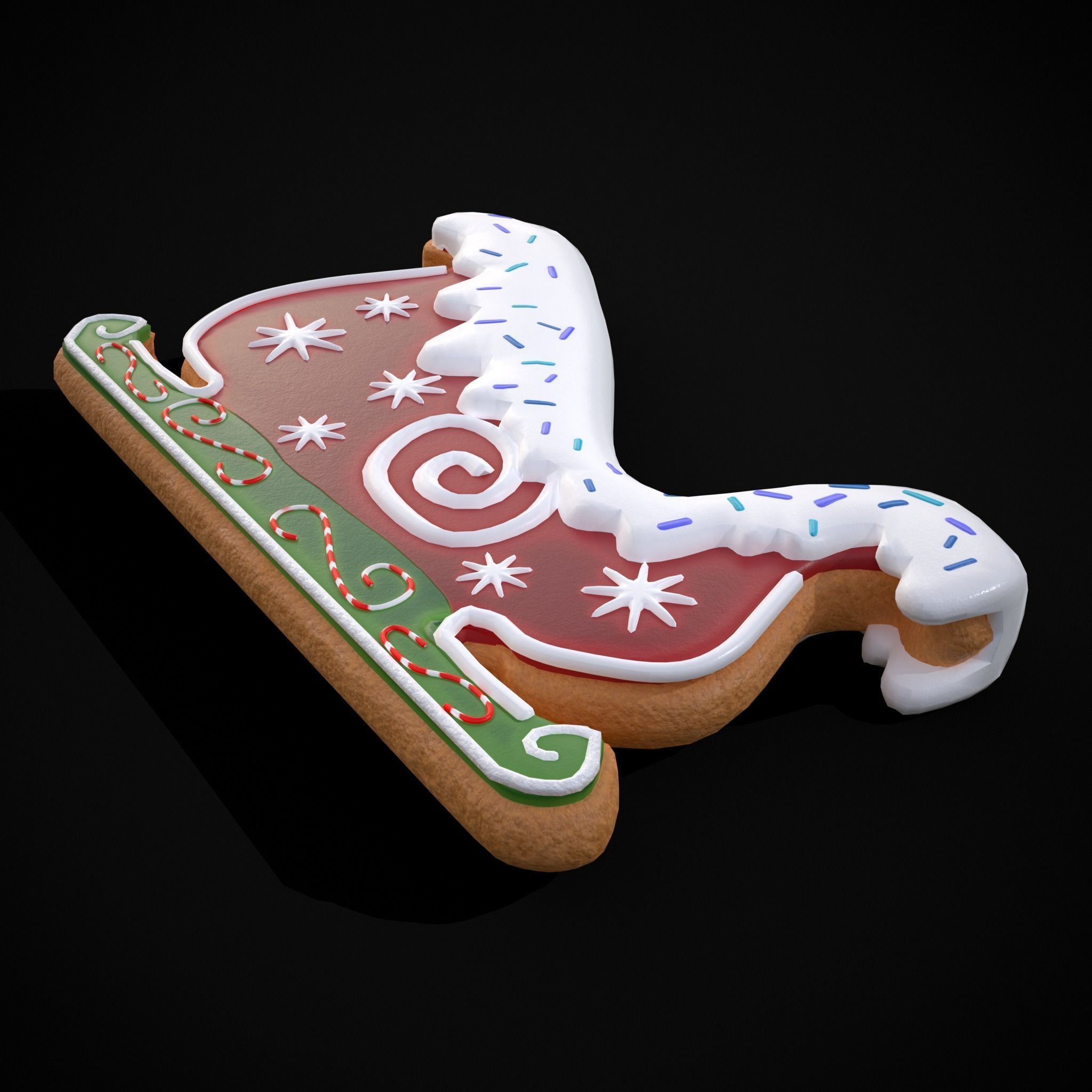 Holiday Sleigh Decorated Cookie Low-poly 3D model_13