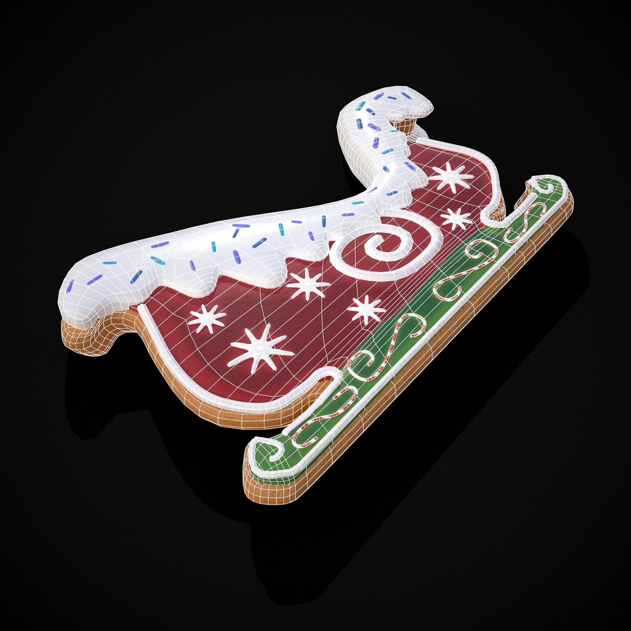 Holiday Sleigh Decorated Cookie Low-poly 3D model_16