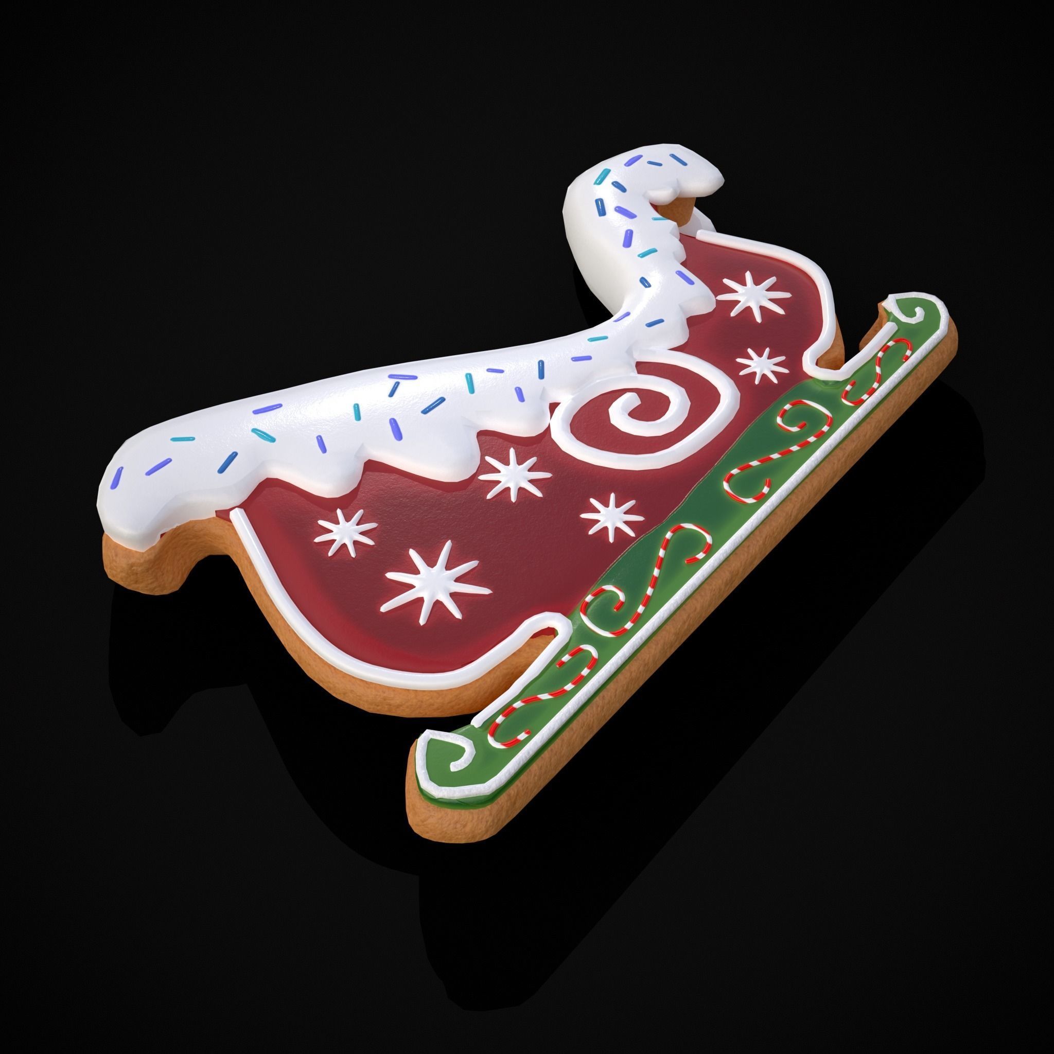 Holiday Sleigh Decorated Cookie Low-poly 3D model_15