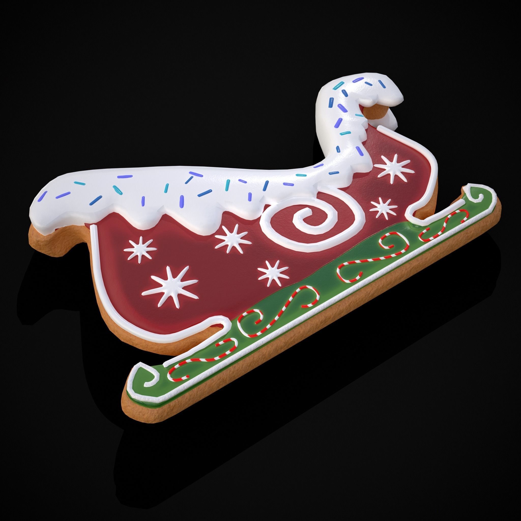 Holiday Sleigh Decorated Cookie Low-poly 3D model_19