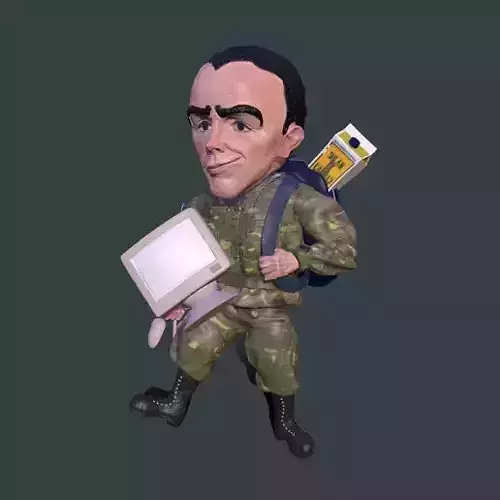 Mini-Me soldier carrying laptop 3D print model