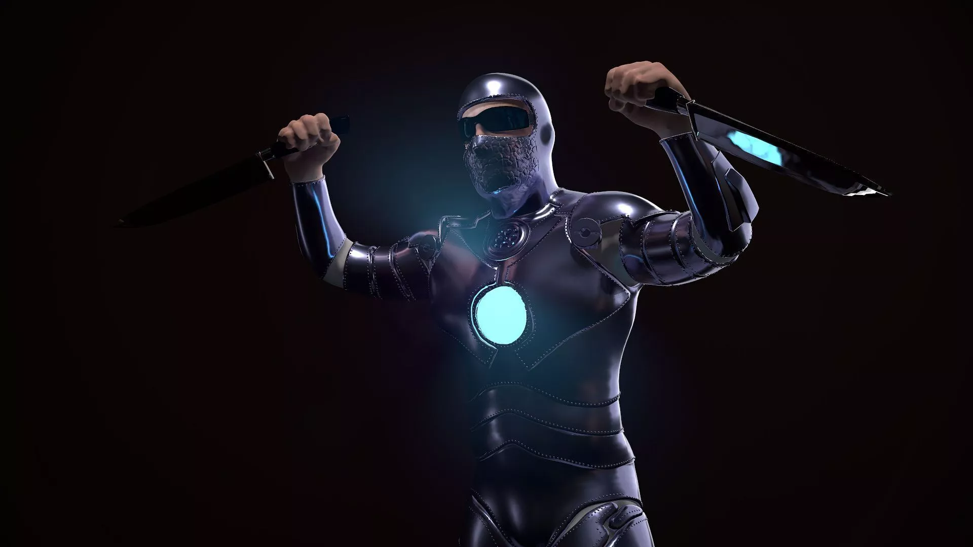 Sil-Armor ninja iron man holding two swords in his hands 3D print model