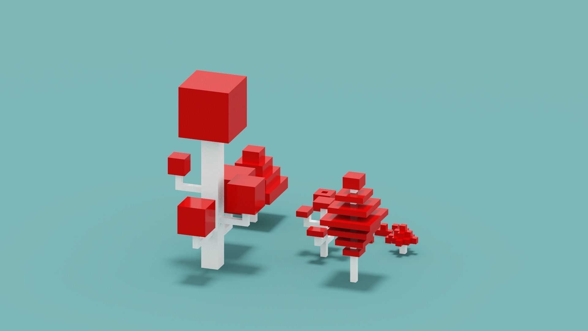 Isometric 3d Red Tree Set Low-poly 3D model_8