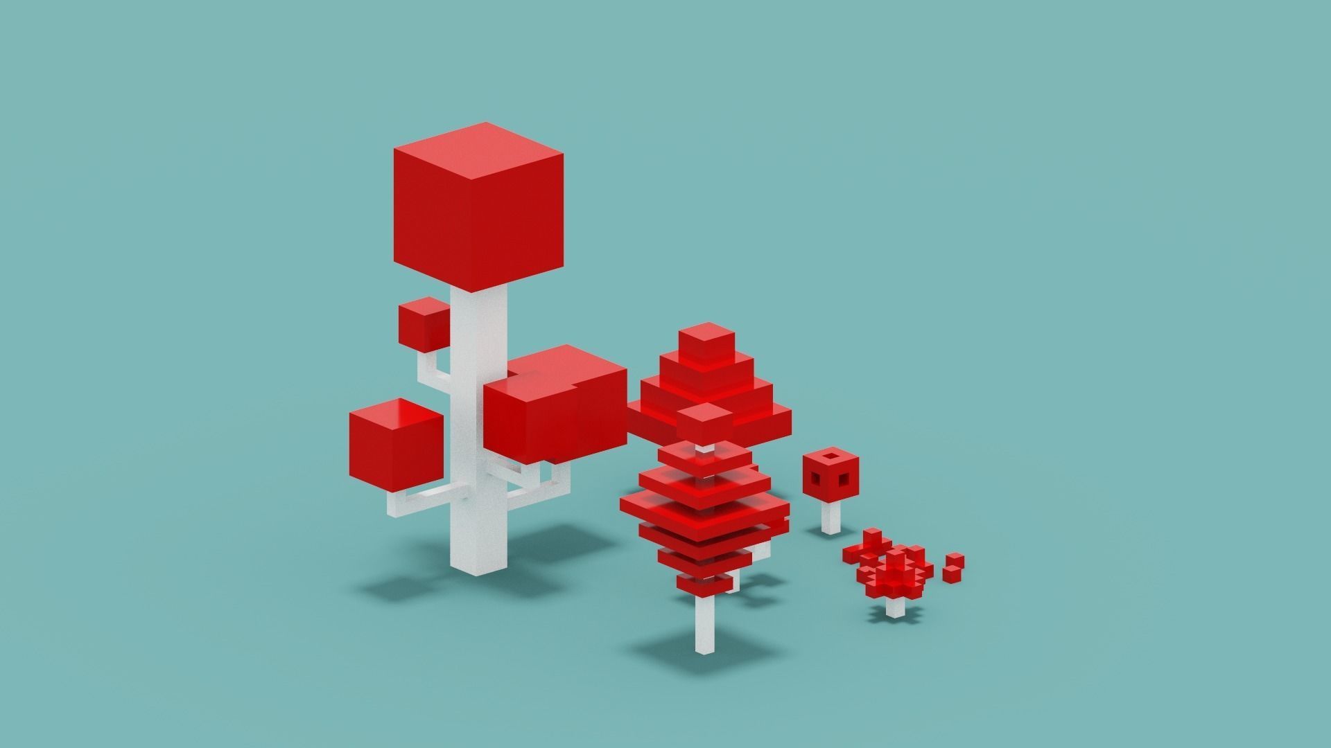 Isometric 3d Red Tree Set Low-poly 3D model_9