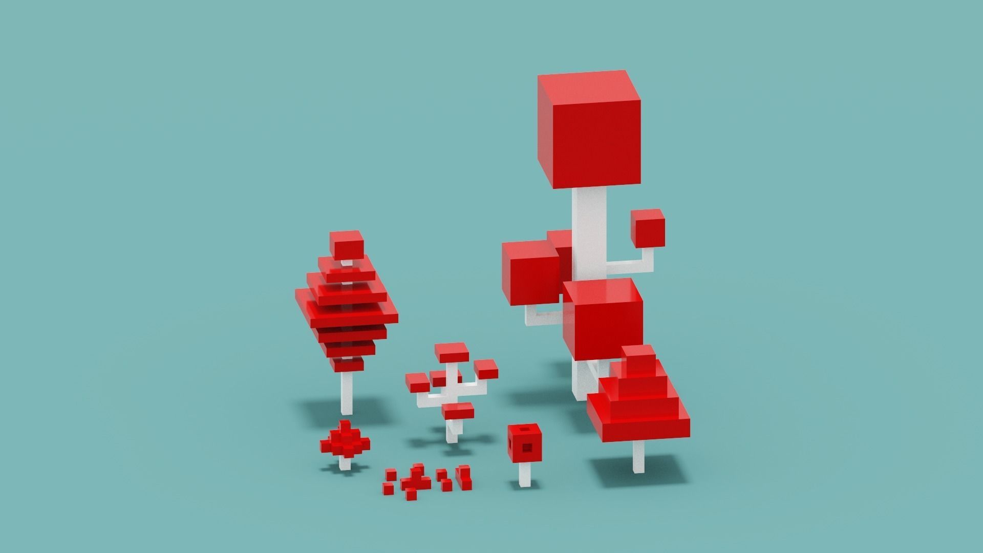 Isometric 3d Red Tree Set Low-poly 3D model_1