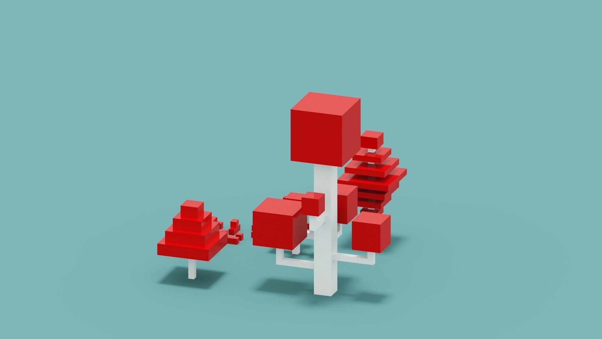 Isometric 3d Red Tree Set Low-poly 3D model_5