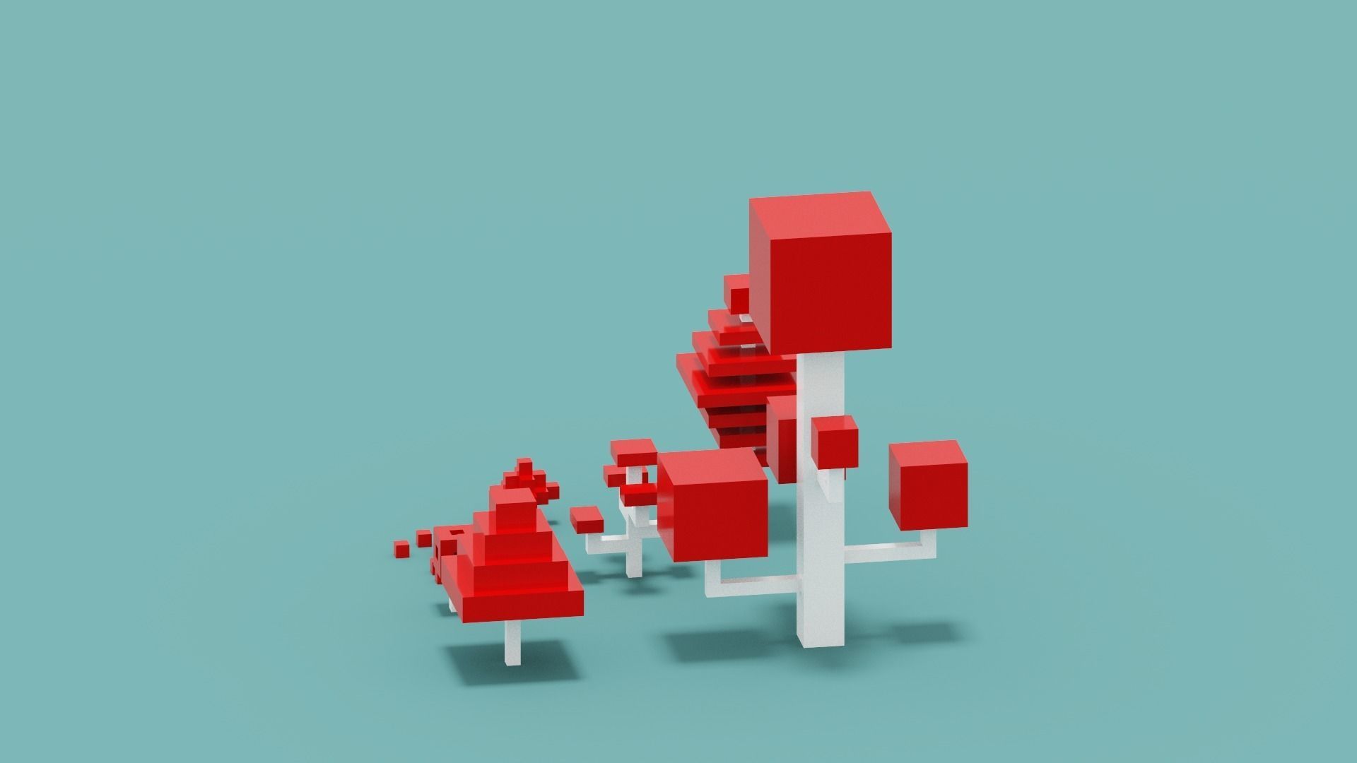 Isometric 3d Red Tree Set Low-poly 3D model_4