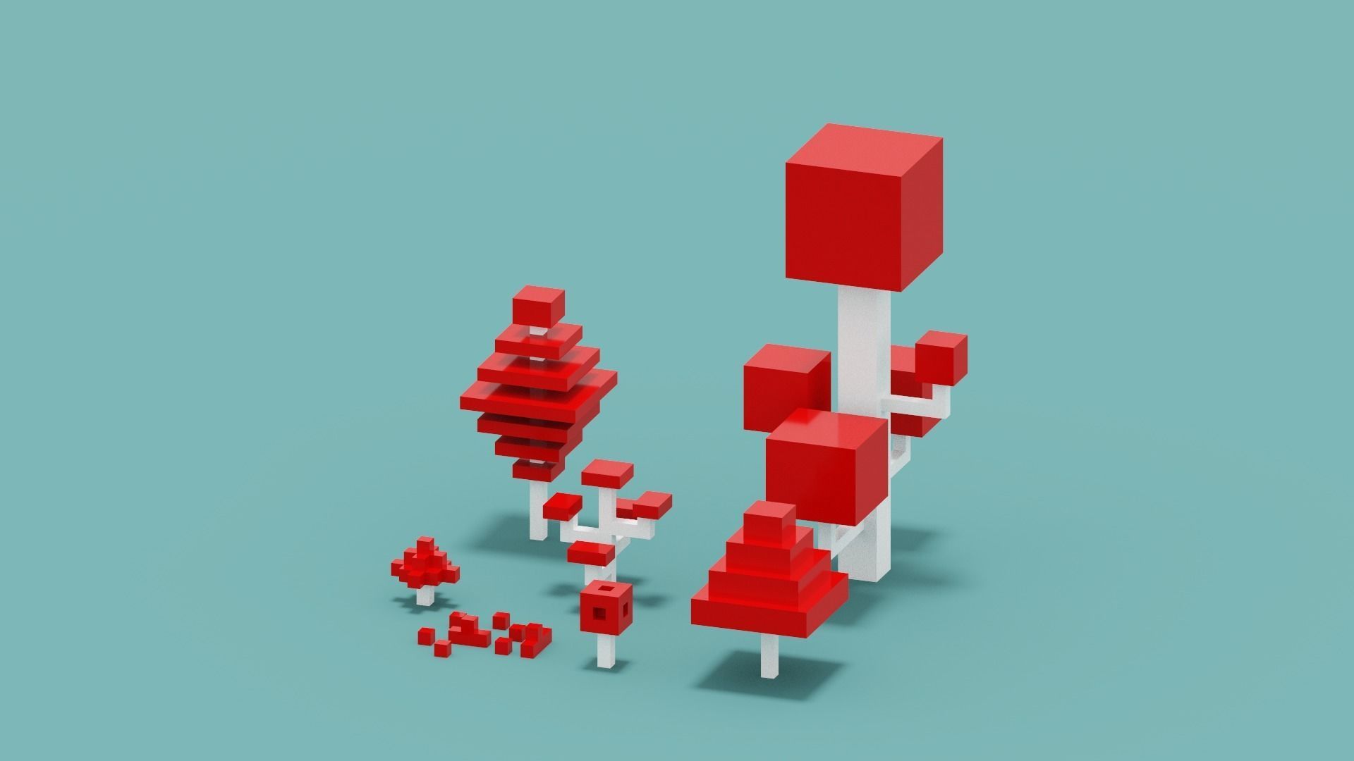 Isometric 3d Red Tree Set Low-poly 3D model_2