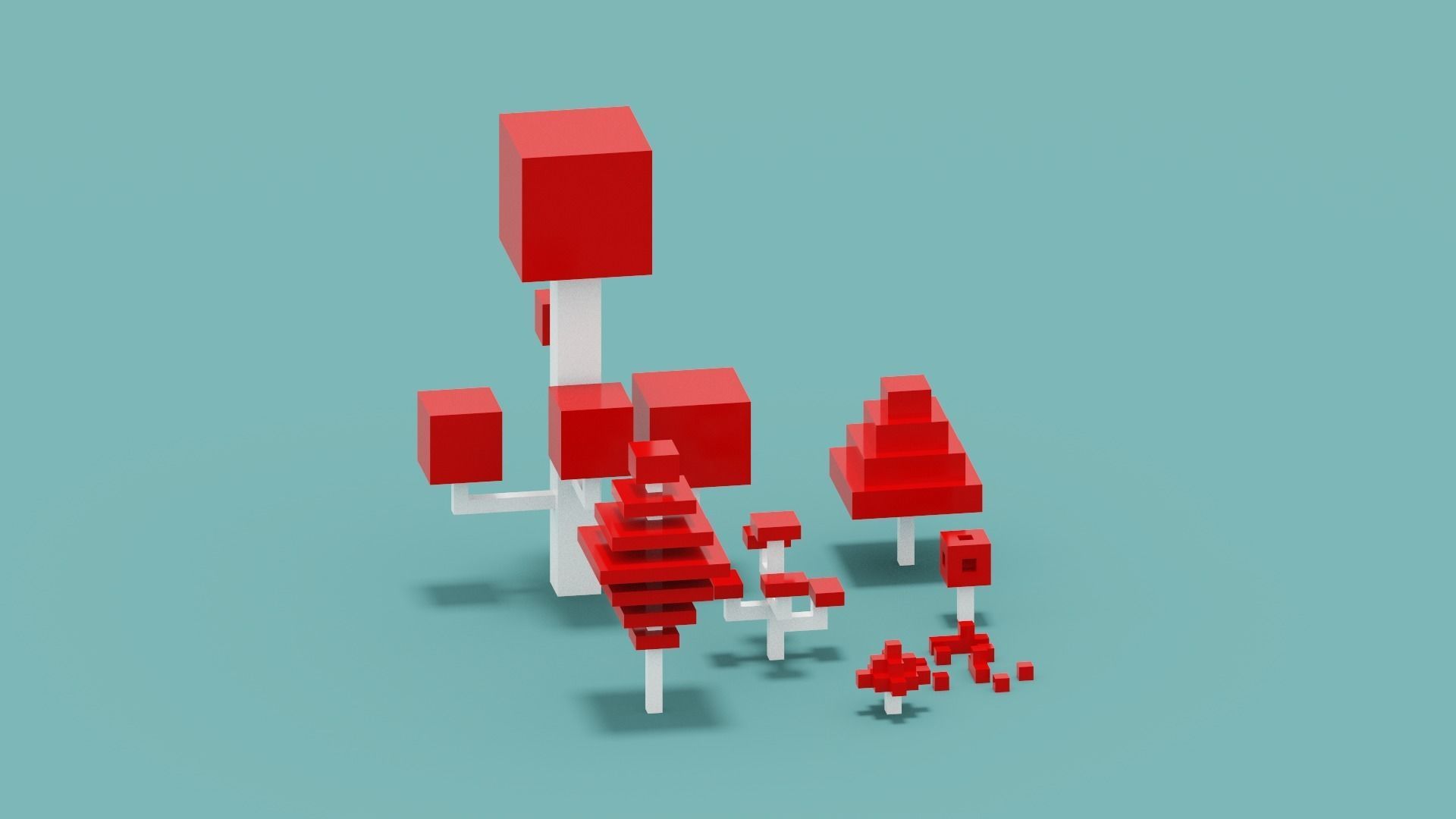 Isometric 3d Red Tree Set Low-poly 3D model_10
