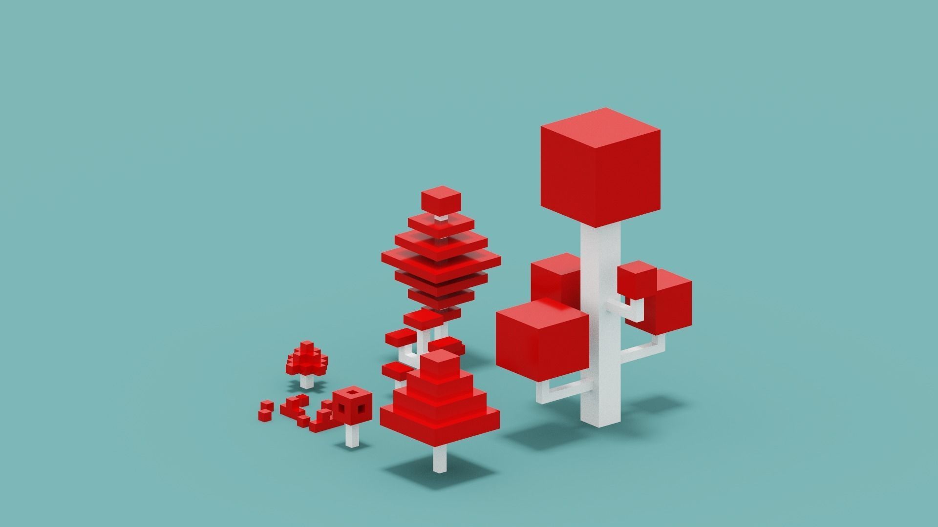 Isometric 3d Red Tree Set Low-poly 3D model_3