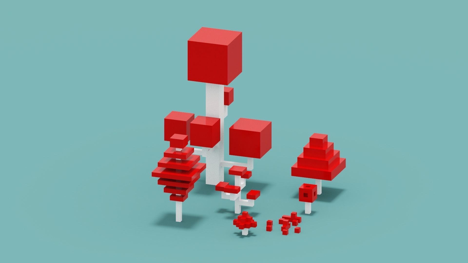 Isometric 3d Red Tree Set Low-poly 3D model_11
