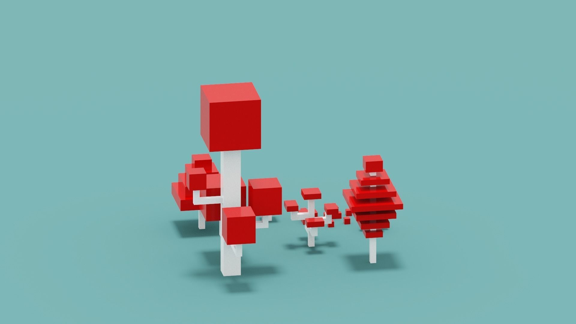 Isometric 3d Red Tree Set Low-poly 3D model_7