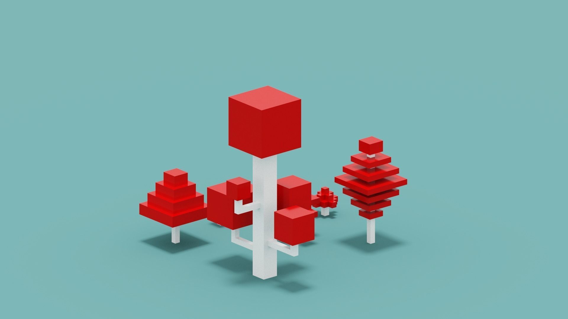 Isometric 3d Red Tree Set Low-poly 3D model_6