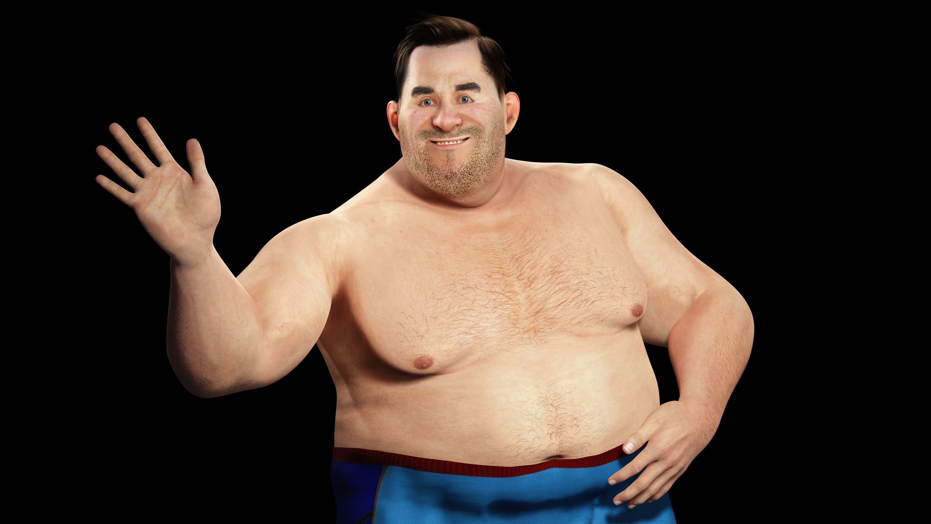 Fat Man naked and clothed Low-poly 3D model_14