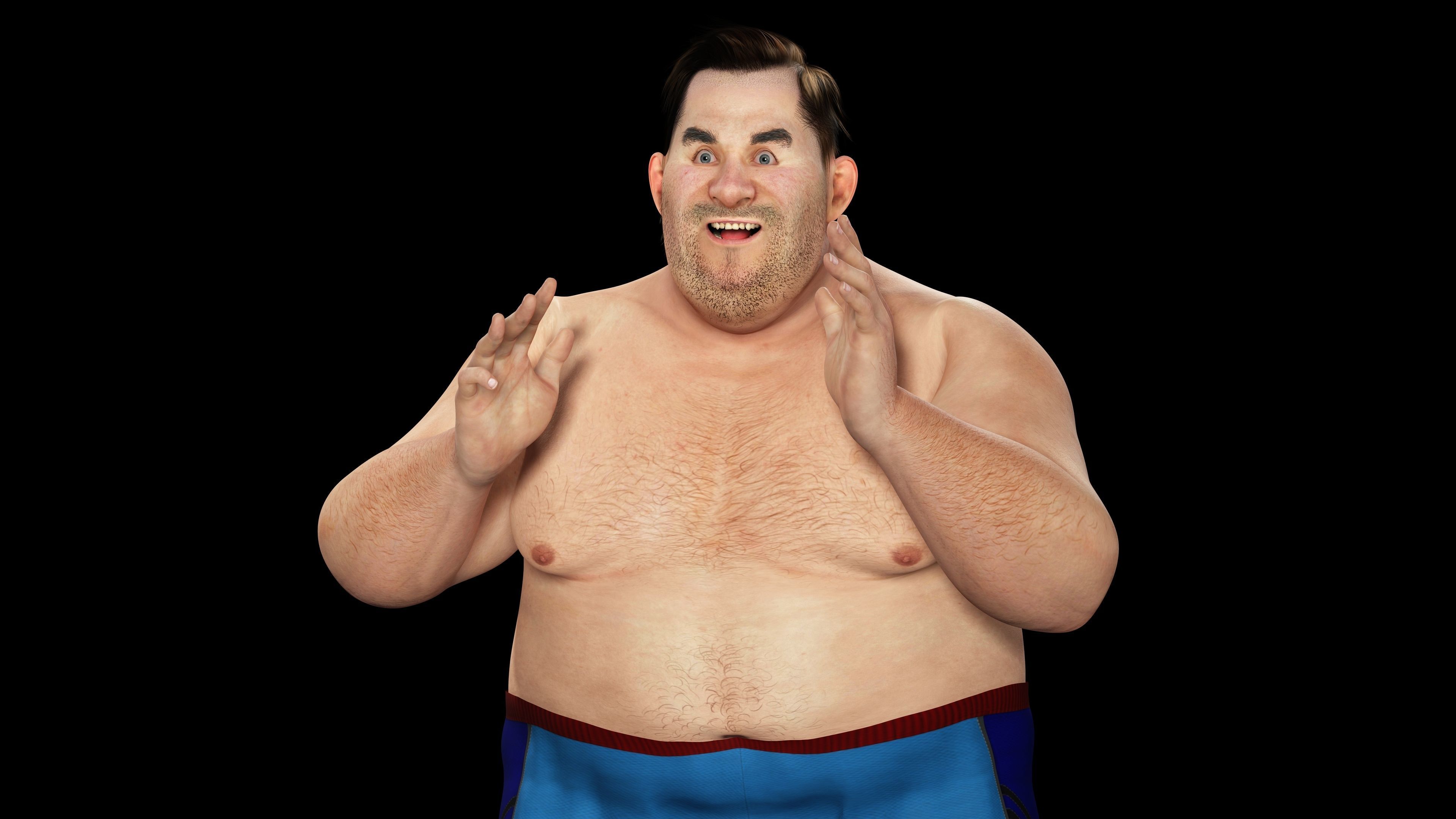 Fat Man naked and clothed Low-poly 3D model_13