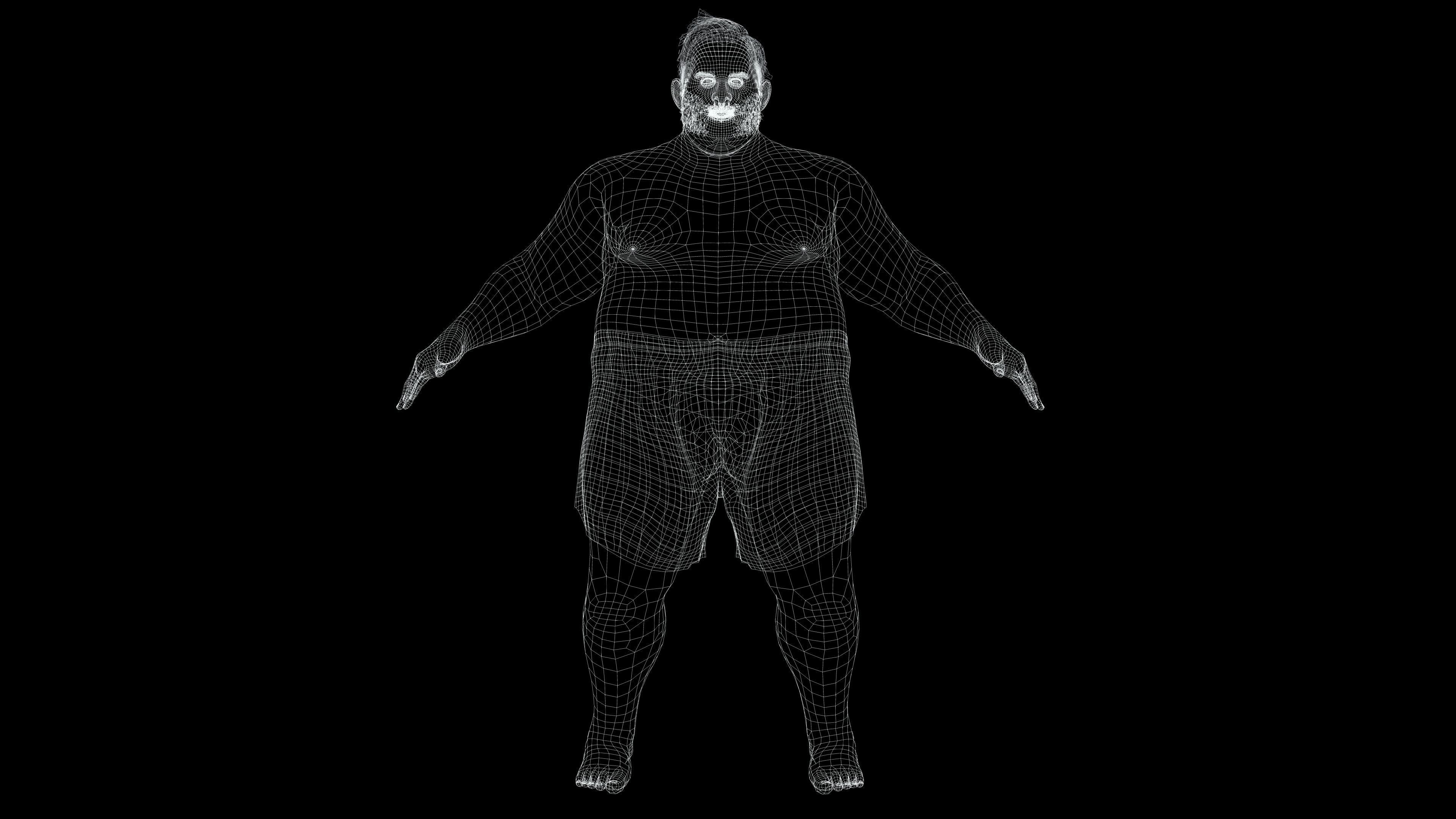 Fat Man naked and clothed Low-poly 3D model_18