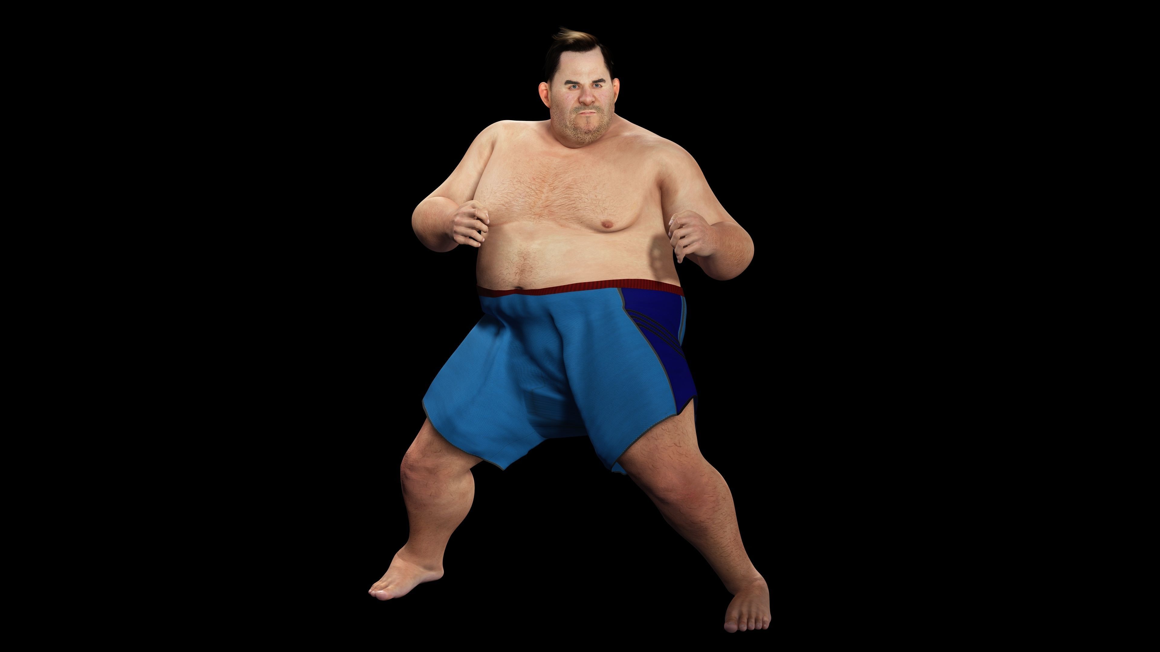 Fat Man naked and clothed Low-poly 3D model_16