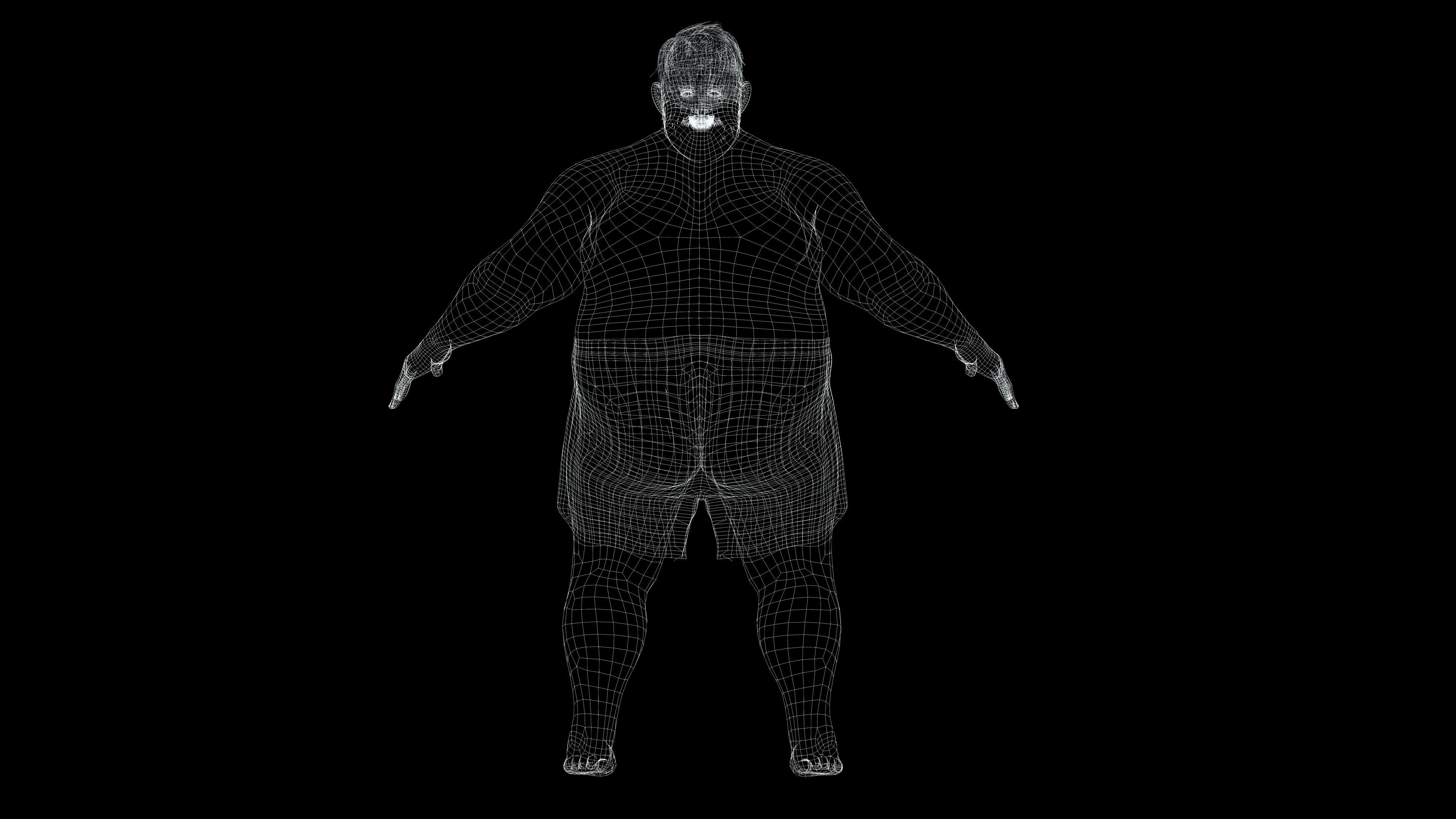 Fat Man naked and clothed Low-poly 3D model_17