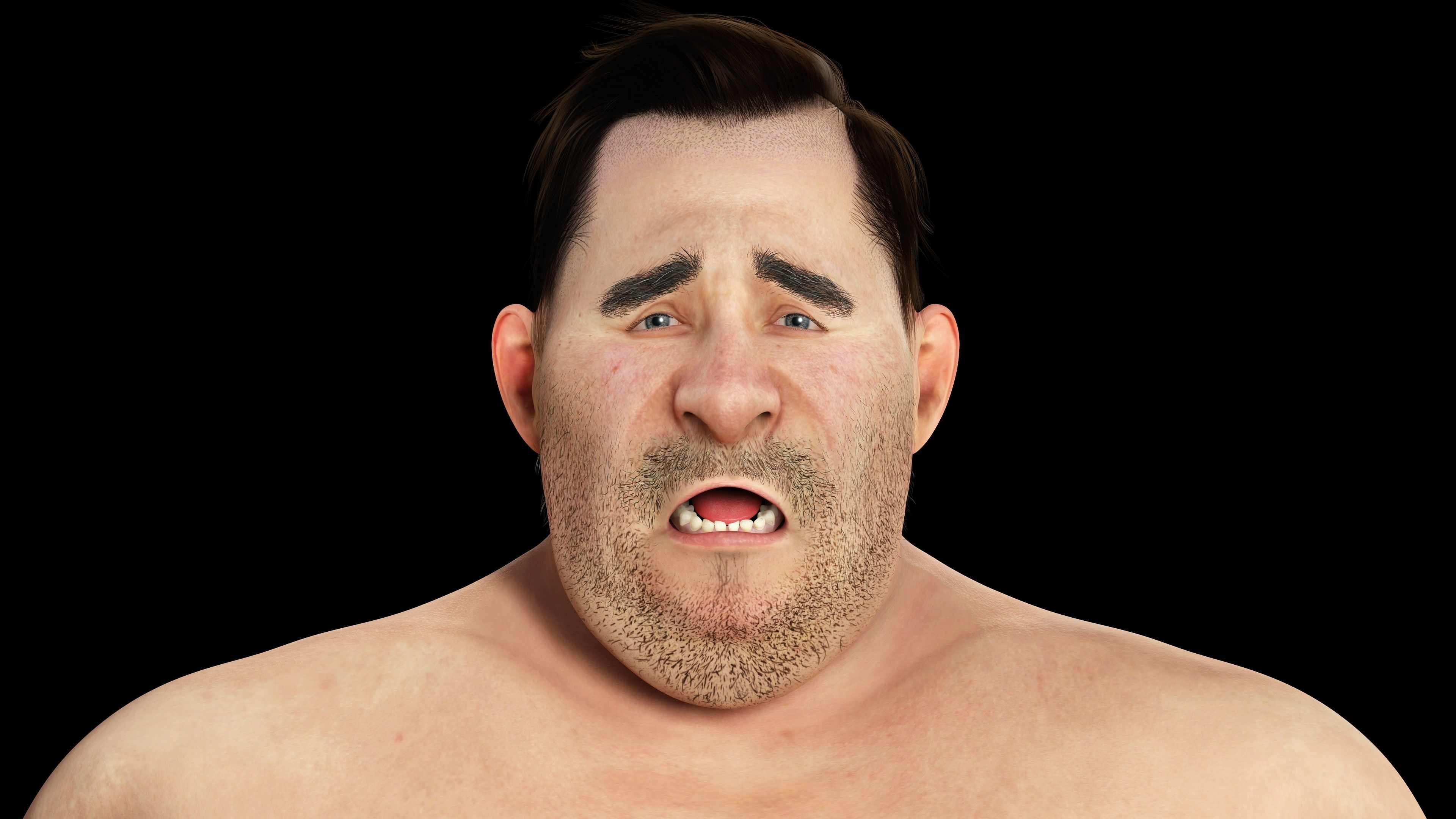 Fat Man naked and clothed Low-poly 3D model_3