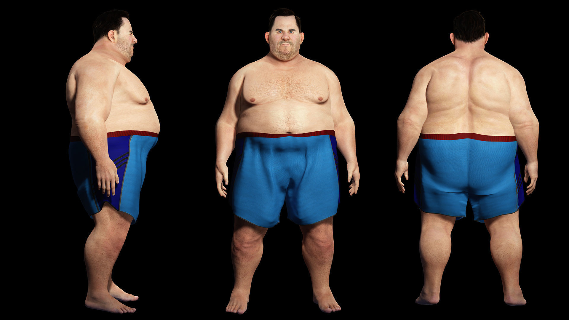 Fat Man naked and clothed Low-poly 3D model_1