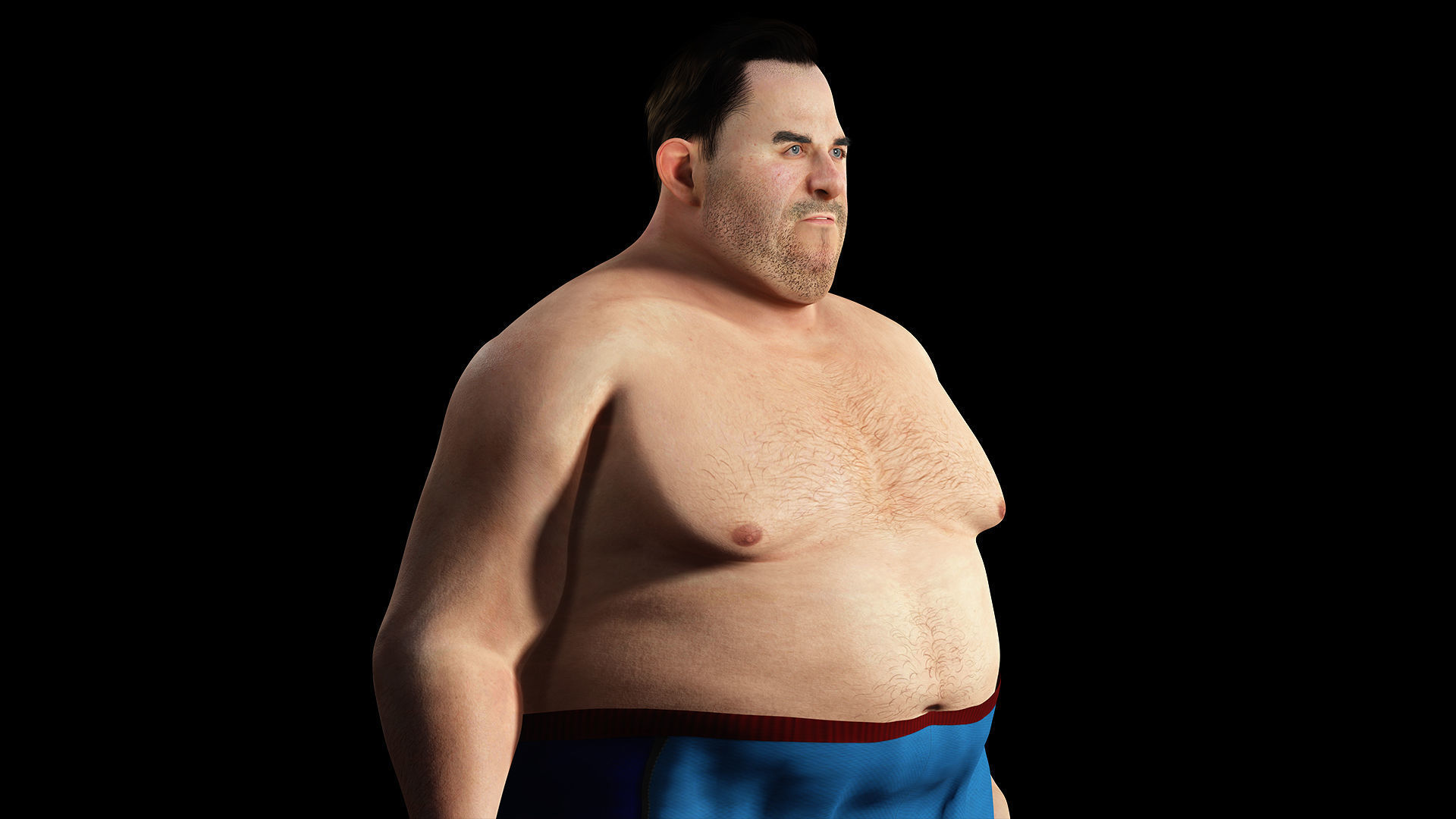 Fat Man naked and clothed Low-poly 3D model_12