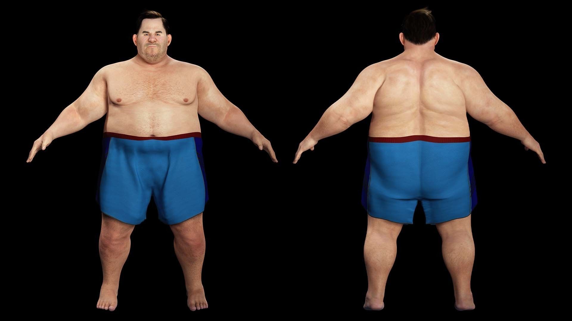 Fat Man naked and clothed Low-poly 3D model_2
