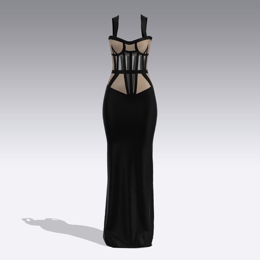  DRESS  CORSET CREAM TONE AND BLACK  COLOR  HEART 3D model_1