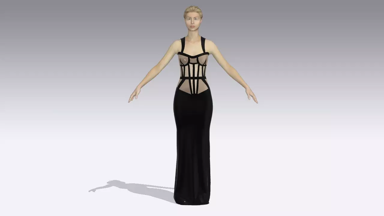  DRESS  CORSET CREAM TONE AND BLACK  COLOR  HEART 3D model_0