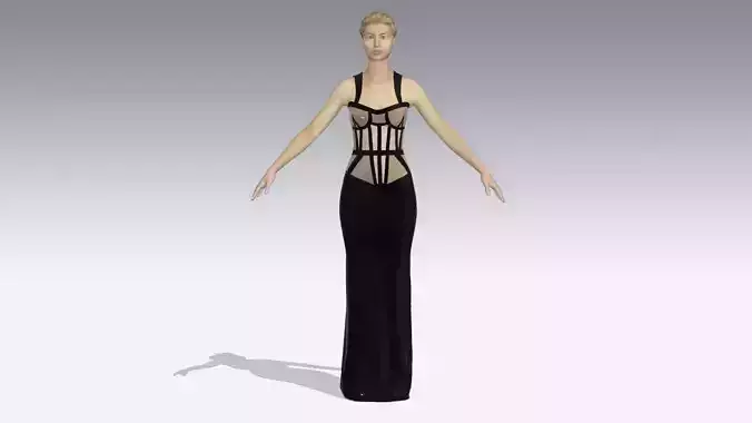  DRESS  CORSET CREAM TONE AND BLACK  COLOR  HEART 3D model