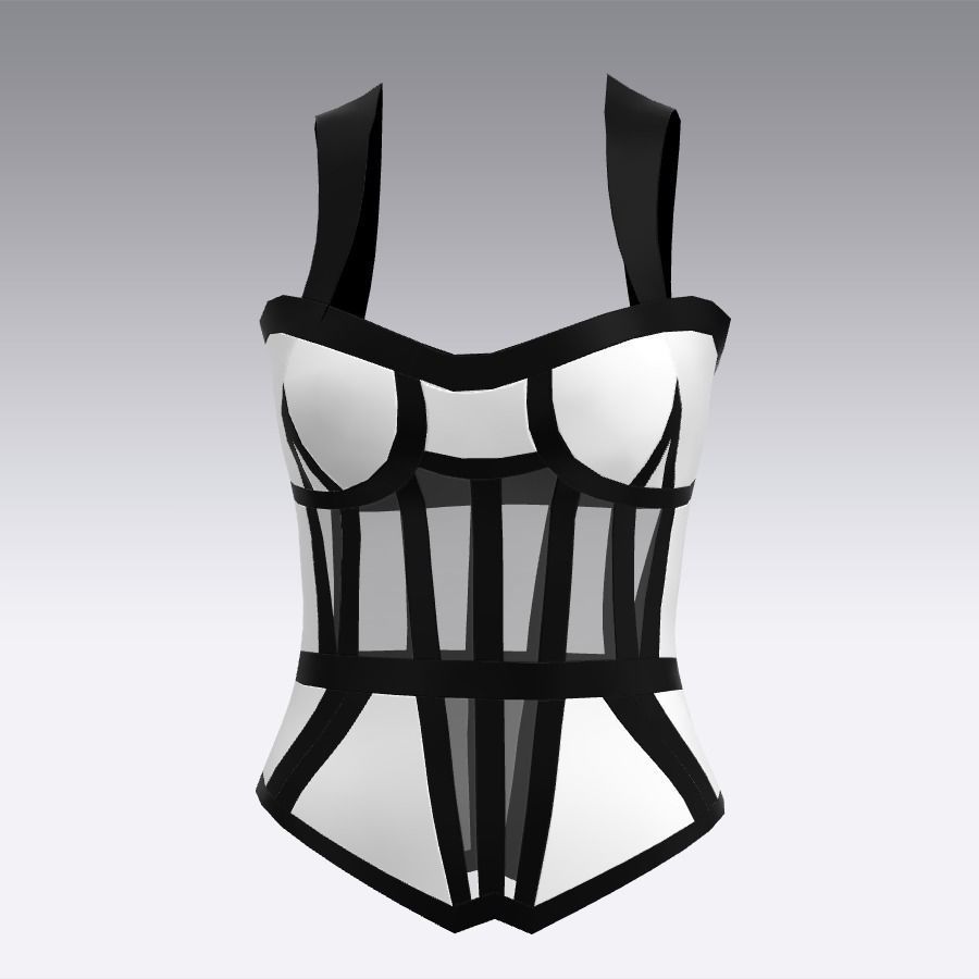 CORSET BLACK AND WHITE COLOR BLOCK NECKLINE 3D model_1