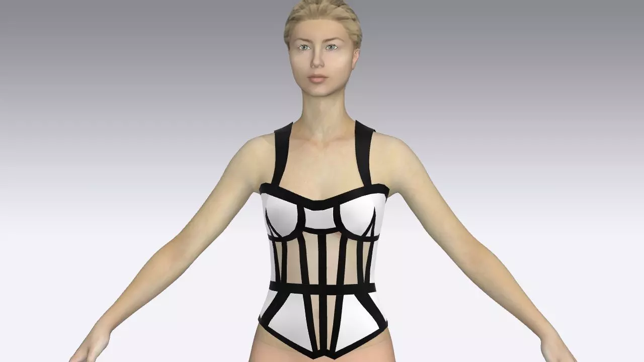 CORSET BLACK AND WHITE COLOR BLOCK NECKLINE 3D model_0