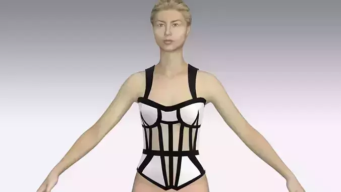 CORSET BLACK AND WHITE COLOR BLOCK NECKLINE 3D model