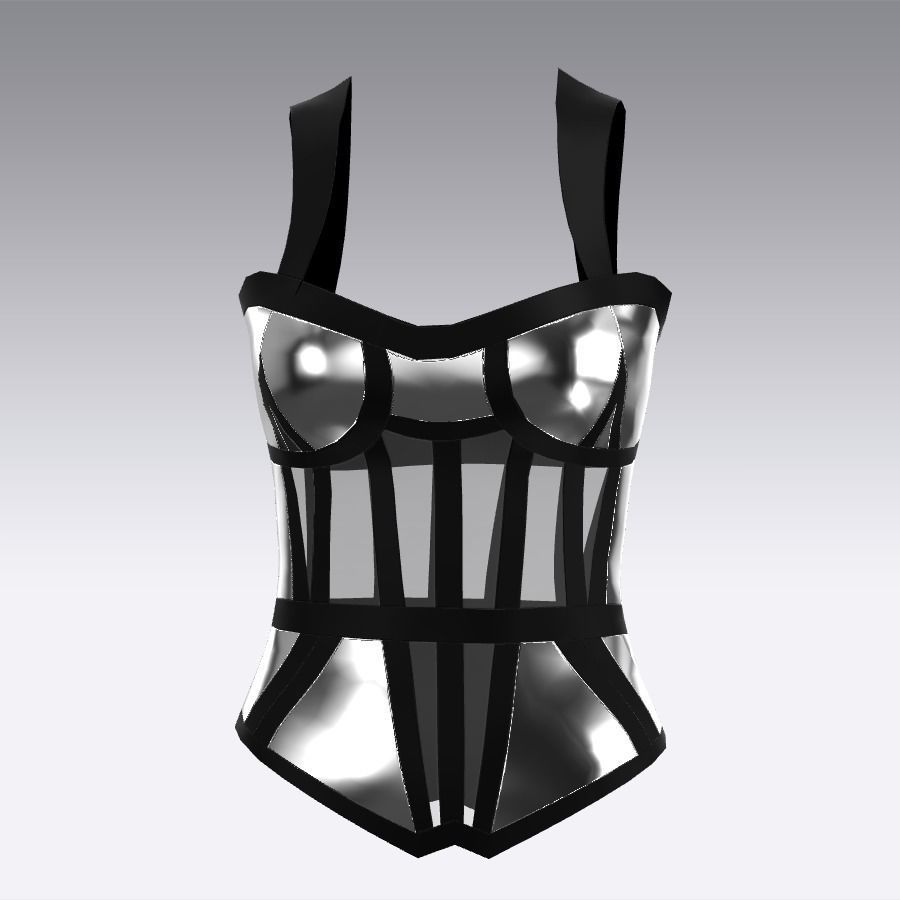 CORSET BLACK AND METAILC NECKLINE HEART COLOR BLACK   3D model_1