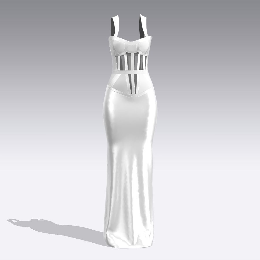  DRESS CORSET HEART NECKLINE  WHITE AND CREAM  3D model_1