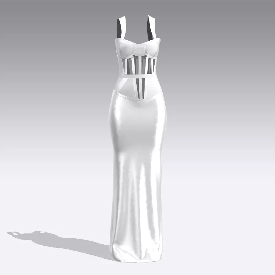 DRESS CORSET HEART NECKLINE WHITE AND CREAM 3D model