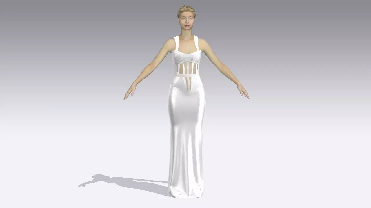  DRESS CORSET HEART NECKLINE  WHITE AND CREAM  3D model_0