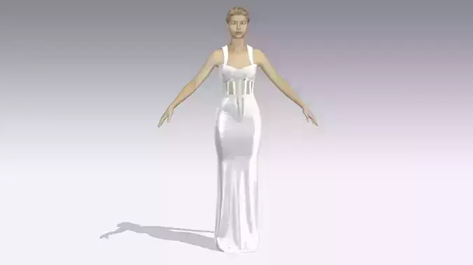  DRESS CORSET HEART NECKLINE  WHITE AND CREAM  3D model