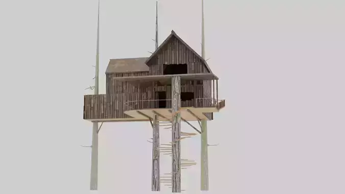 Simple tree house 3D Model Free low-poly 3D model